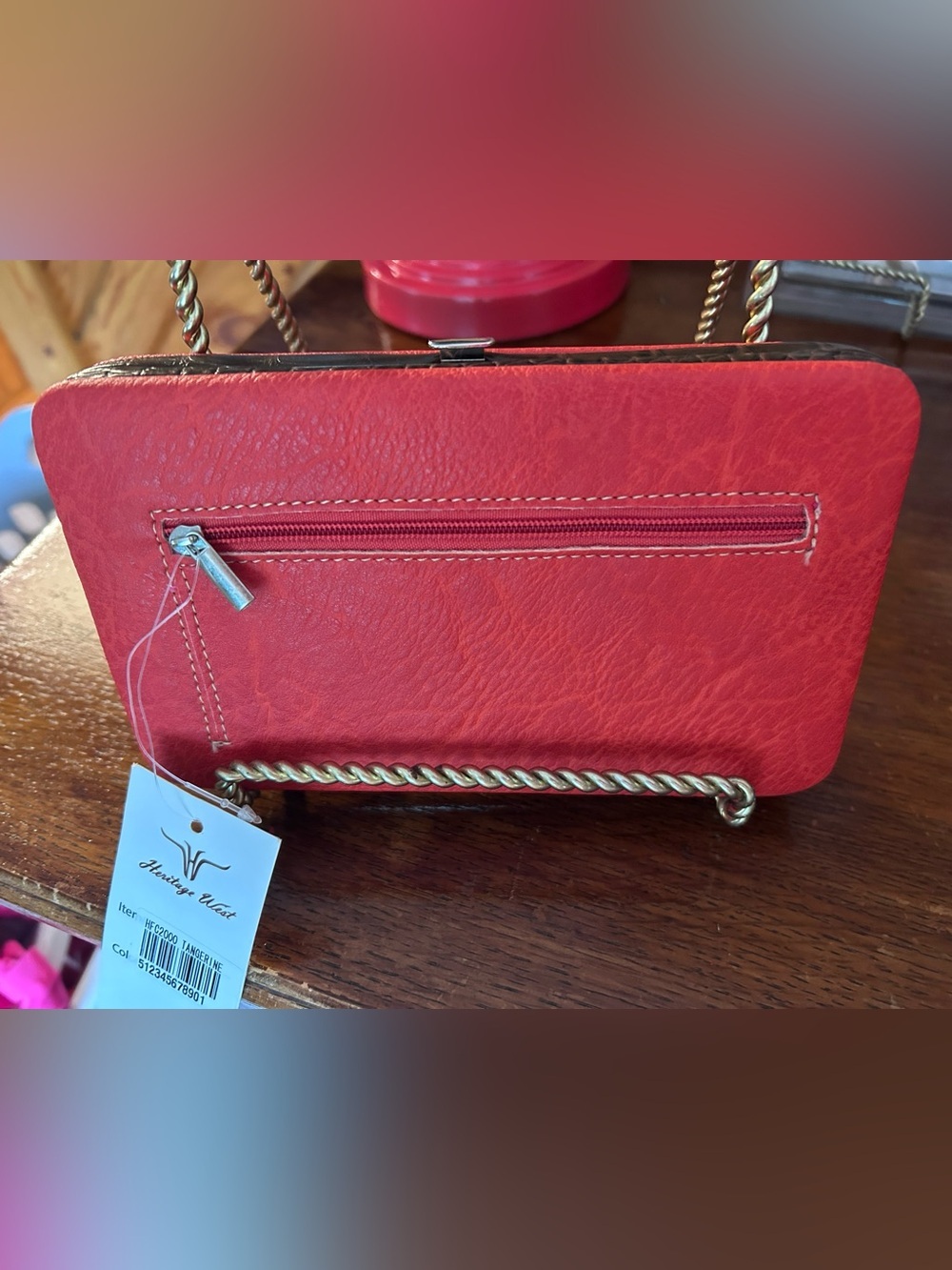 NWT Heritage West Western Rhinestone Cross Wallet Red BrownCroc Embossed Bling - Picture 5 of 15